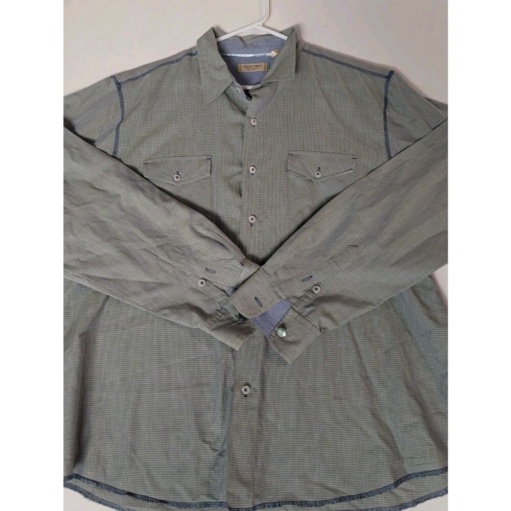 True Grit Shirt Mens L Cotton/Linen Blend Casual Pocket Button Up Coastal Casual